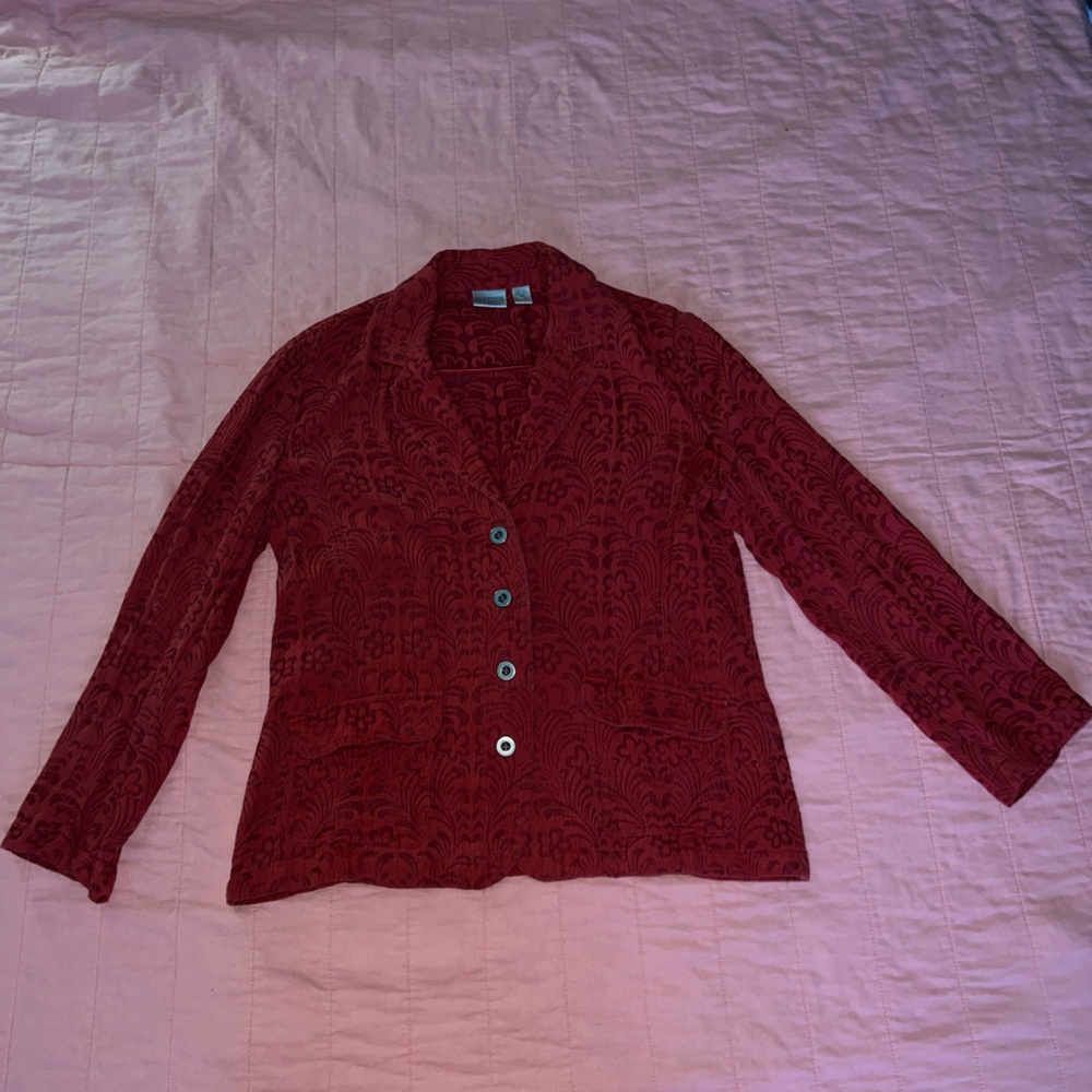 Chico's Deep Red Patterned Cardigan